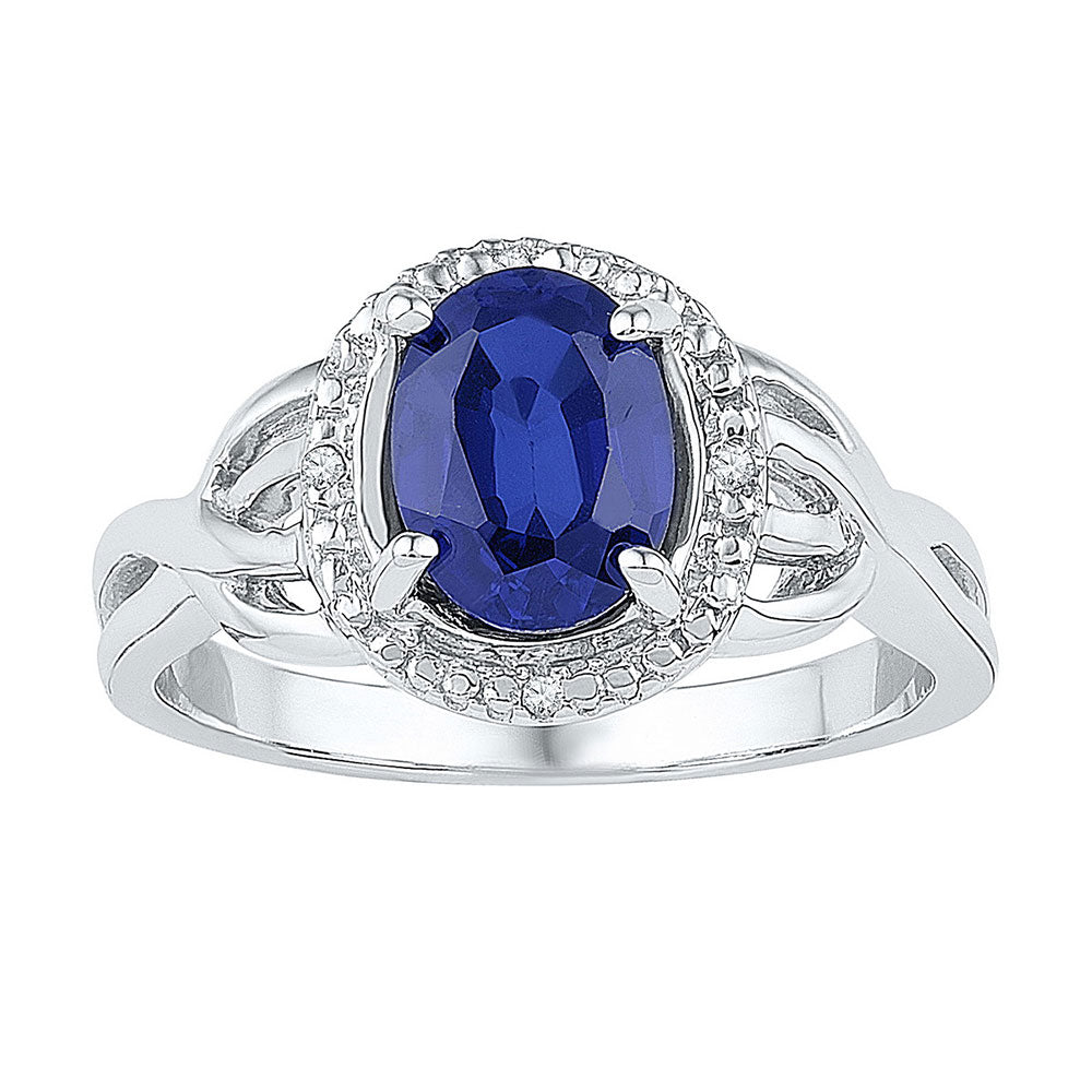 Sterling Silver Womens Oval Synthetic Blue Sapphire Solitaire Ring 1-5/8 Cttw