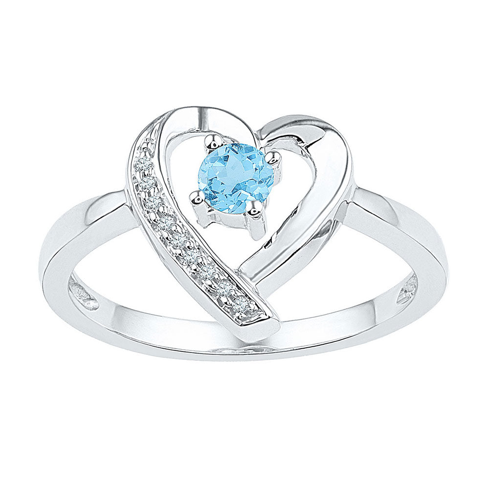 Sterling Silver Womens Round Lab-Created Blue Topaz Heart Ring .03 Cttw