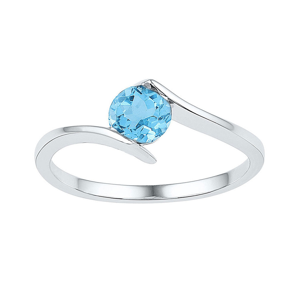10kt White Gold Womens Round Synthetic Blue Topaz Solitaire Ring 7/8 Cttw