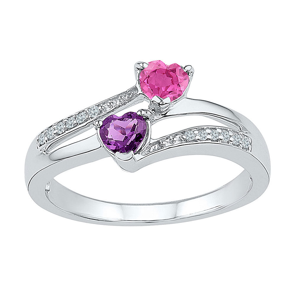 Sterling Silver Womens Heart Synthetic Amethyst Pink Sapphire Bypass Ring 3/4 Cttw