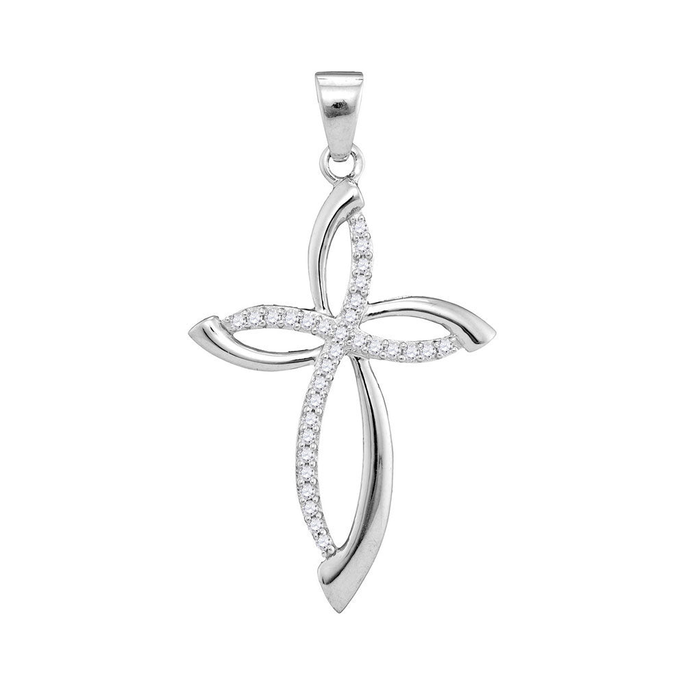 10kt White Gold Womens Round Diamond Cross Pendant 1/4 Cttw