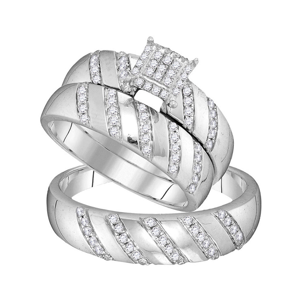 10kt White Gold His Hers Round Diamond Cluster Matching Wedding Set 1/2 Cttw