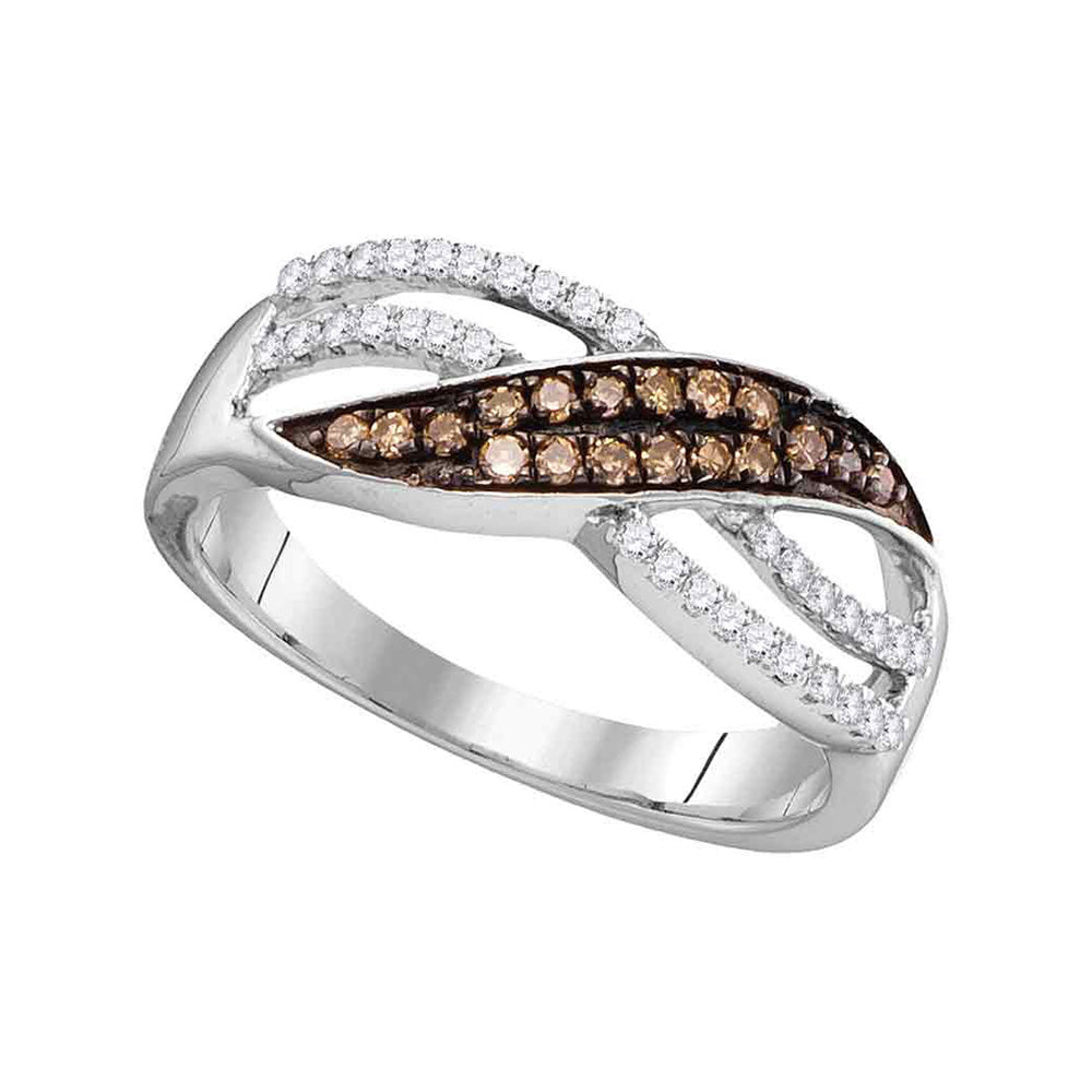 10kt White Gold Womens Round Brown Diamond Band Ring 1/3 Cttw