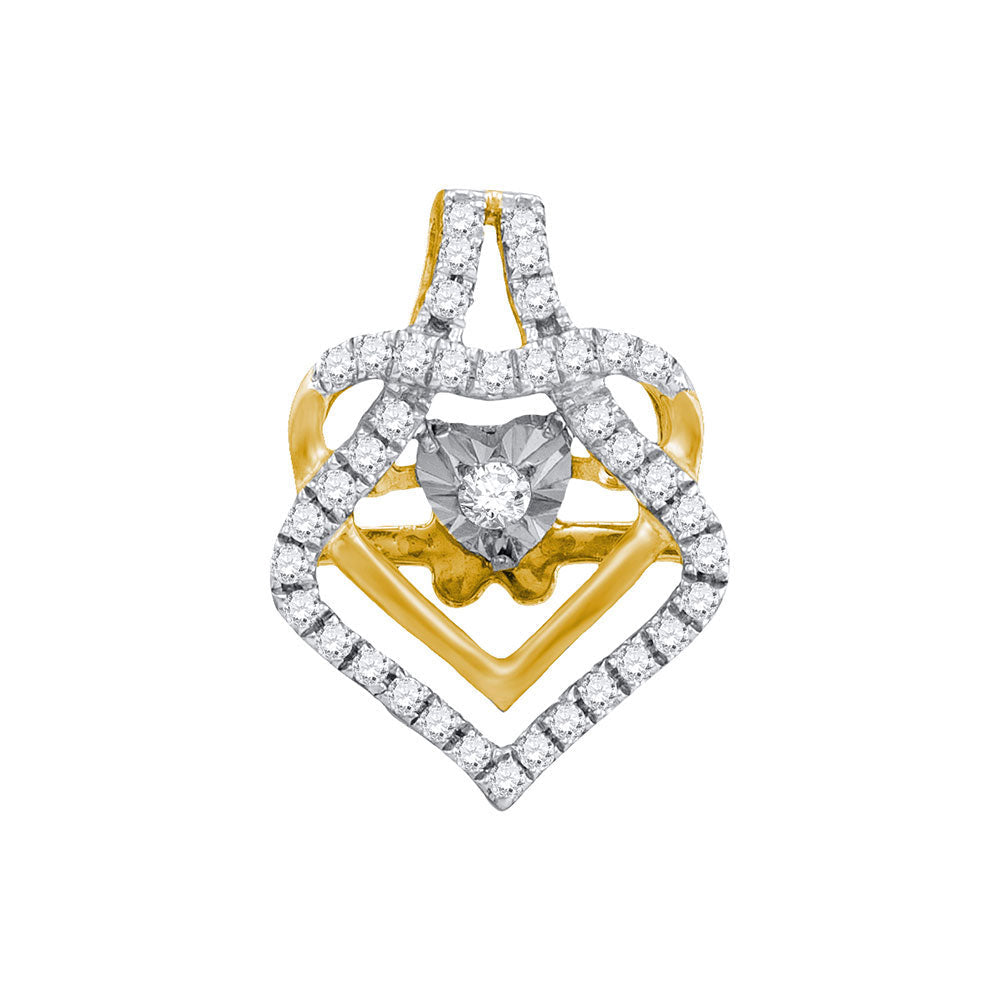 10kt Yellow Gold Womens Round Diamond Heart Pendant 1/5 Cttw