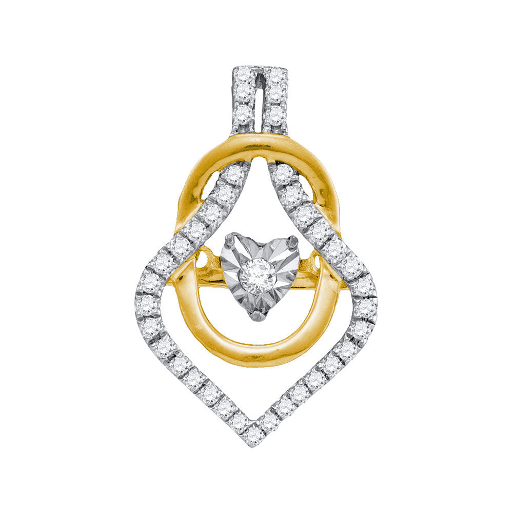 10kt Yellow Gold Womens Round Diamond Moving Twinkle Fashion Pendant 1/5 Cttw