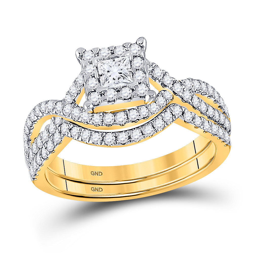 14kt Yellow Gold Princess Diamond Bridal Wedding Ring Band Set 3/4 Cttw