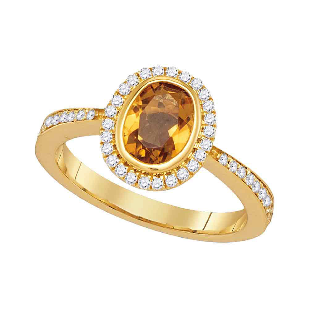 14kt Yellow Gold Womens Oval Citrine Diamond Solitaire Ring 1-1/2 Cttw