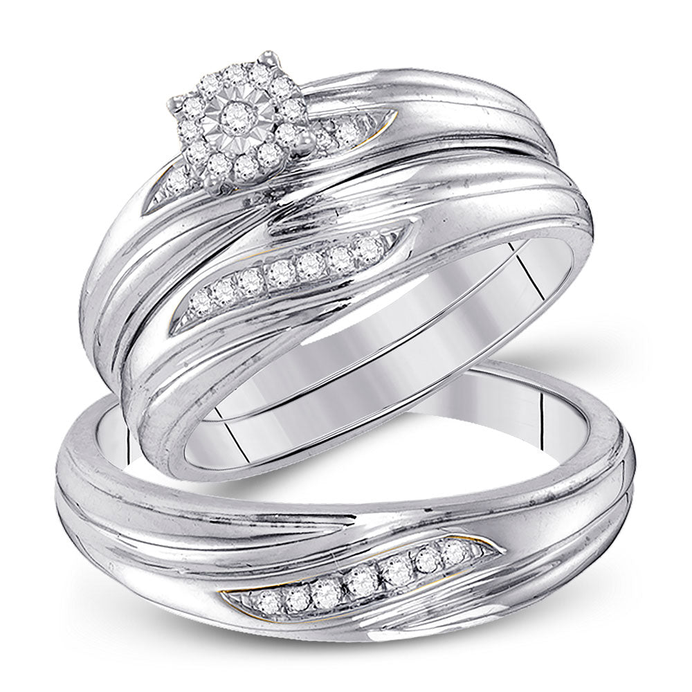 10kt White Gold His Hers Round Diamond Cluster Matching Wedding Set 1/5 Cttw