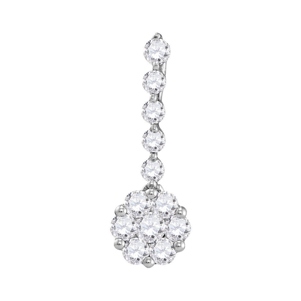 10kt White Gold Womens Round Diamond Cluster Pendant 1/2 Cttw
