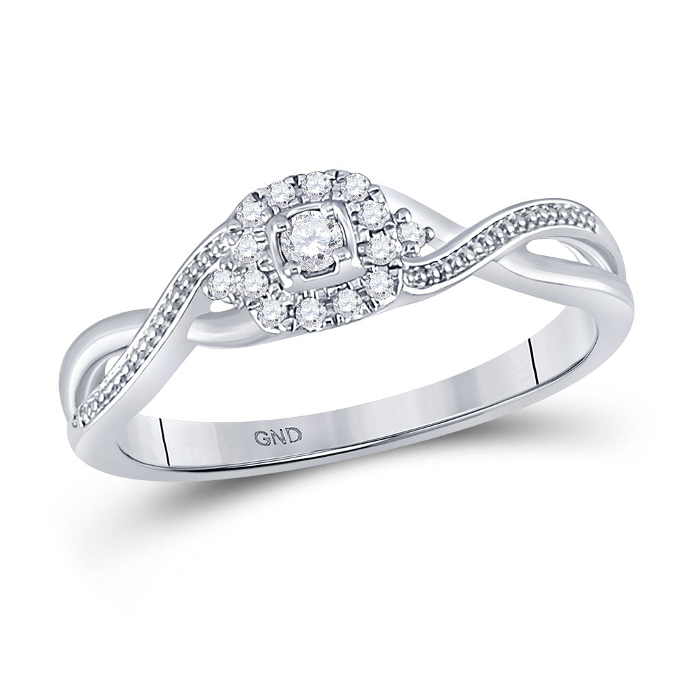 10kt White Gold Womens Round Diamond Round Promise Ring 1/10 Cttw