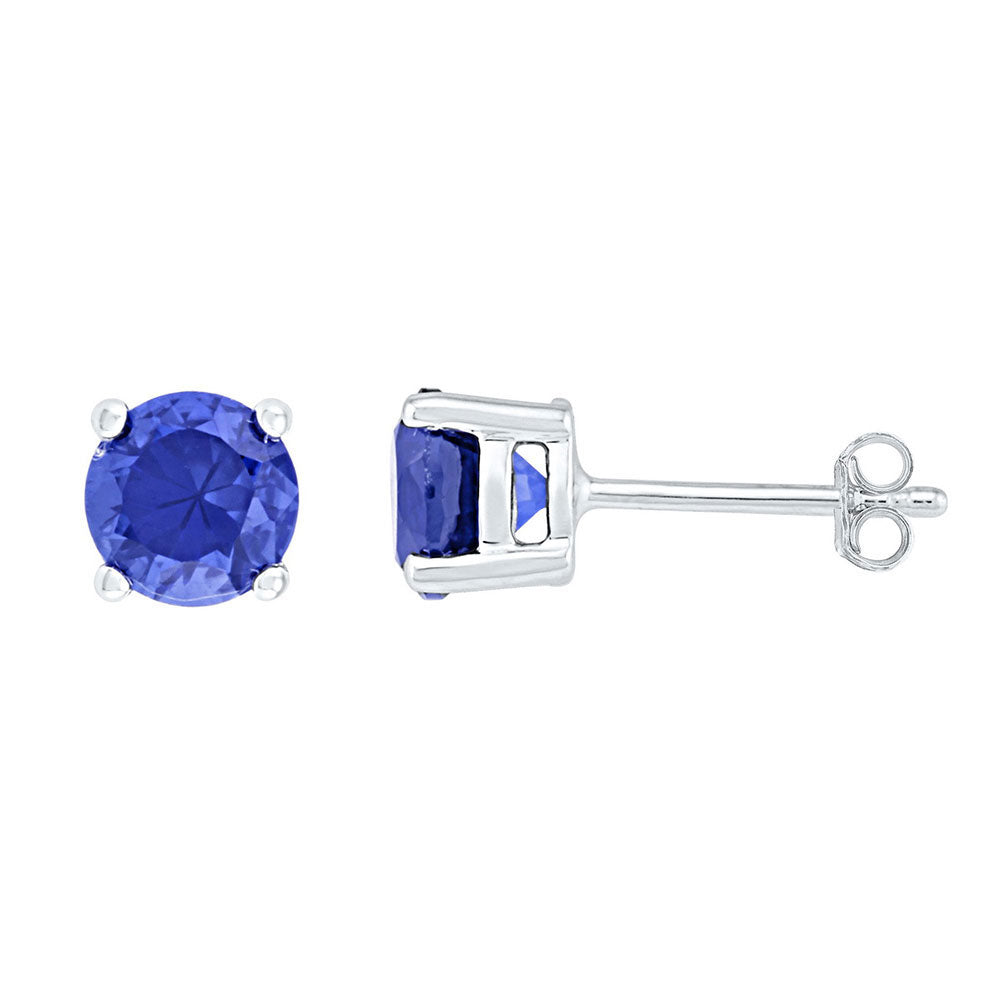 10kt White Gold Womens Round Lab-Created Blue Sapphire Solitaire Earrings 2 Cttw