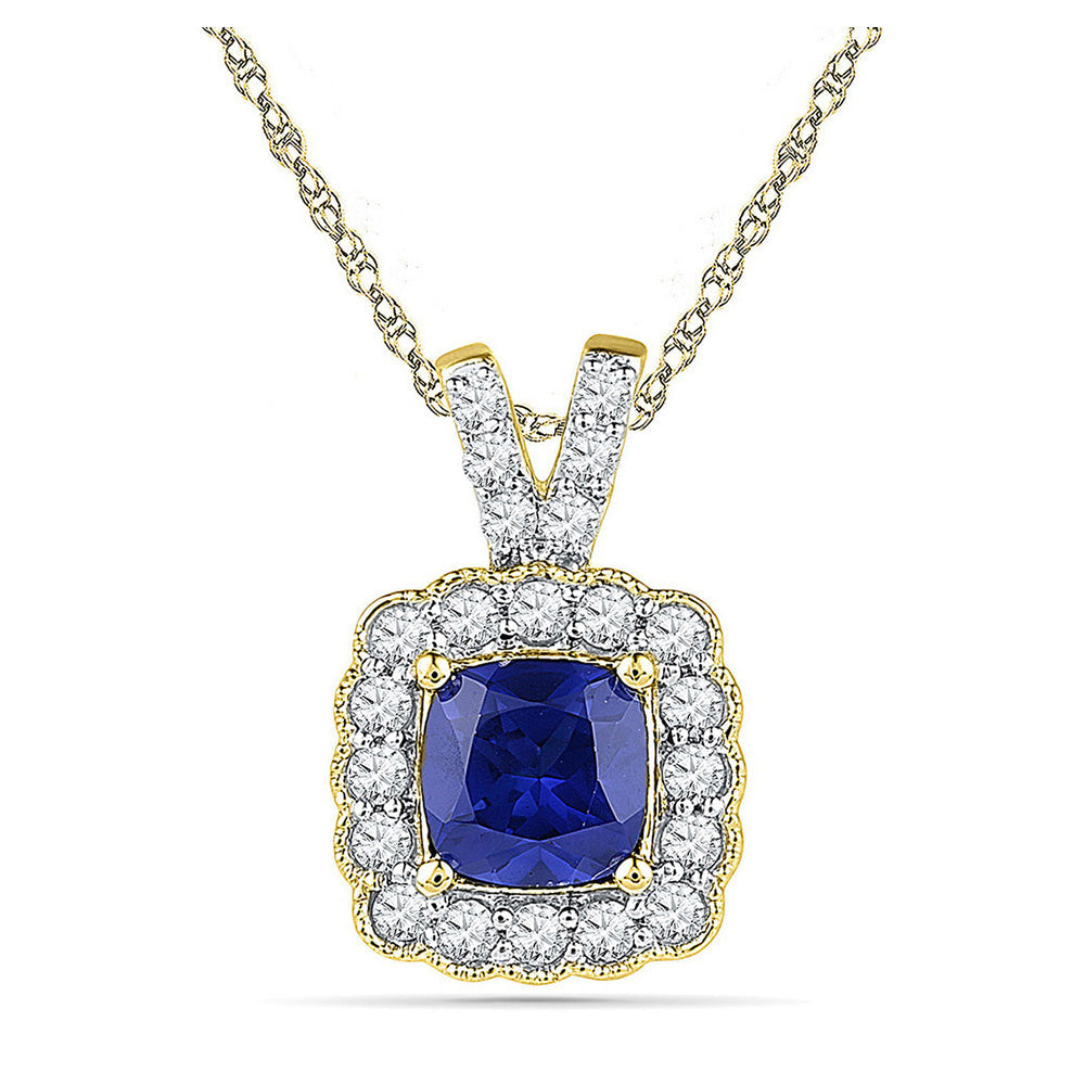 10kt Yellow Gold Womens Round Synthetic Blue Sapphire Solitaire Pendant 3-1/2 Cttw