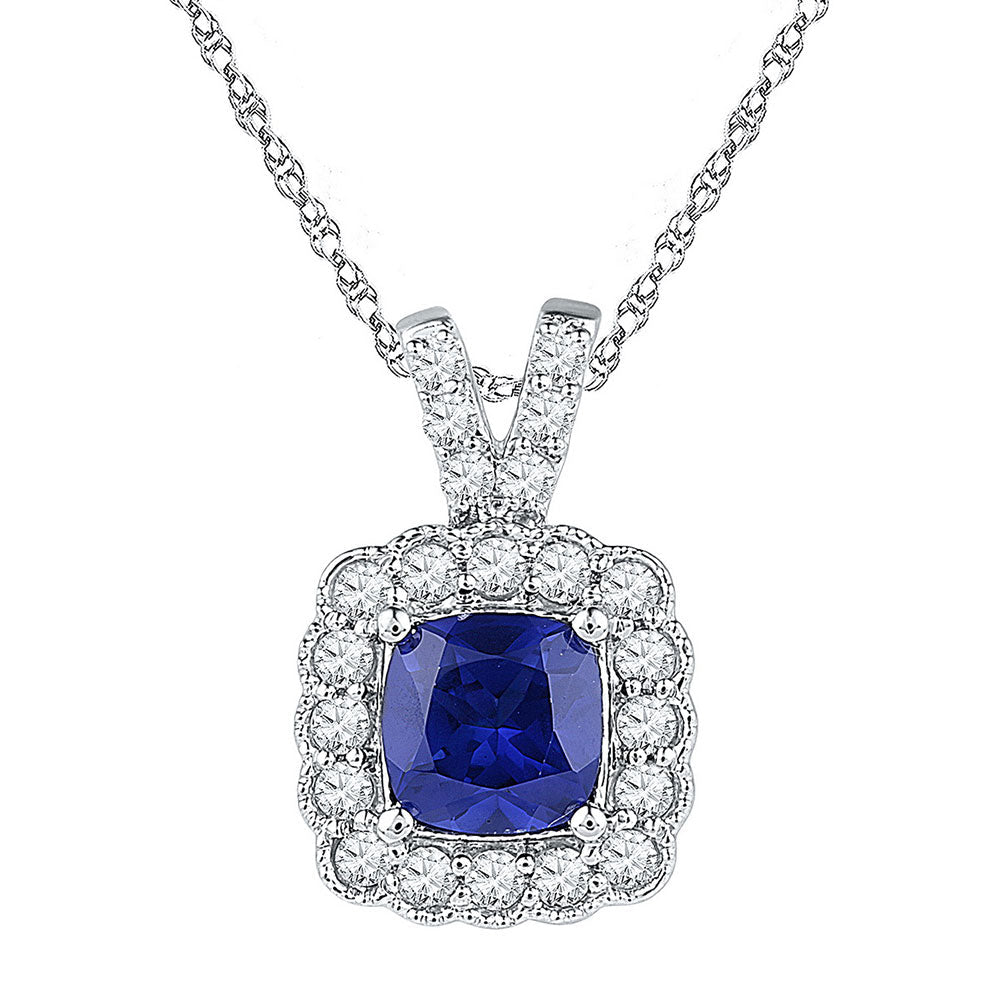 10kt White Gold Womens Round Lab-Created Blue Sapphire Solitaire Pendant 3-1/2 Cttw