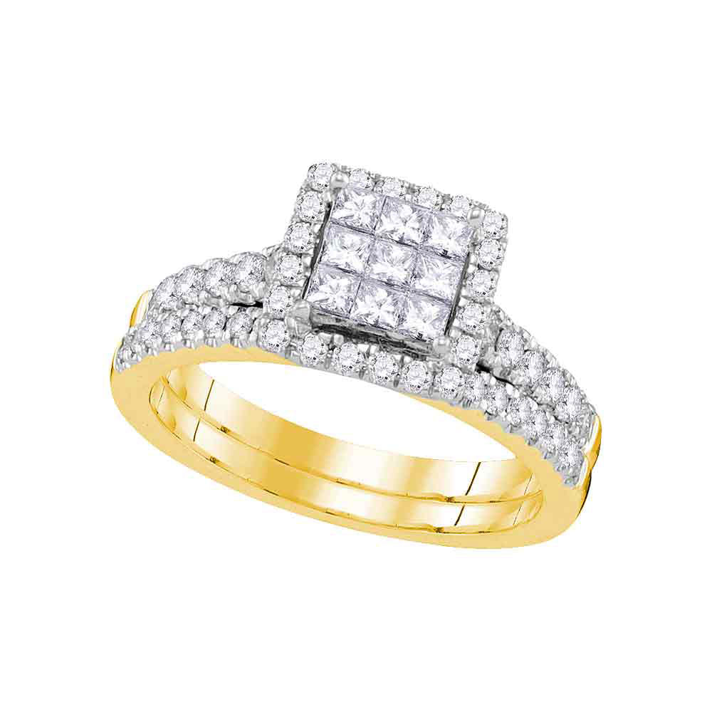 14kt Yellow Gold Princess Diamond Bridal Wedding Ring Band Set 1 Cttw