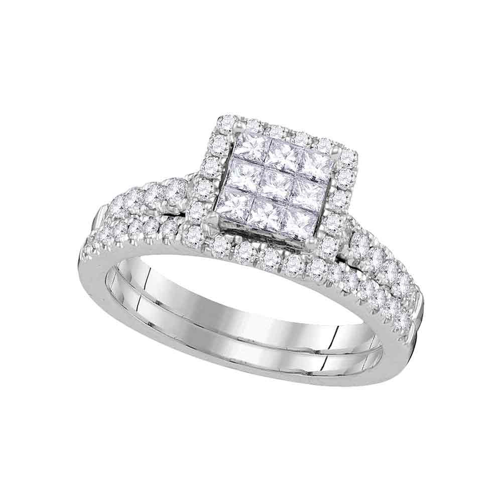 14kt White Gold Princess Diamond Bridal Wedding Ring Band Set 1 Cttw