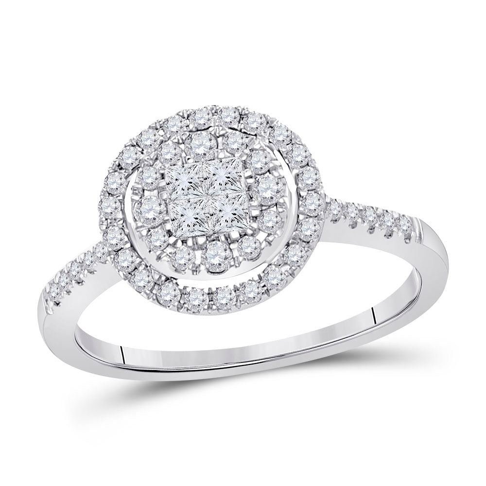 14kt White Gold Princess Diamond Cluster Bridal Wedding Engagement Ring 1/2 Cttw