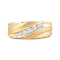 Load image into Gallery viewer, 10kt Yellow Gold Mens Round Diamond Diagonal Wedding Band Ring 1/2 Cttw
