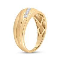 Load image into Gallery viewer, 10kt Yellow Gold Mens Round Diamond Diagonal Wedding Band Ring 1/2 Cttw
