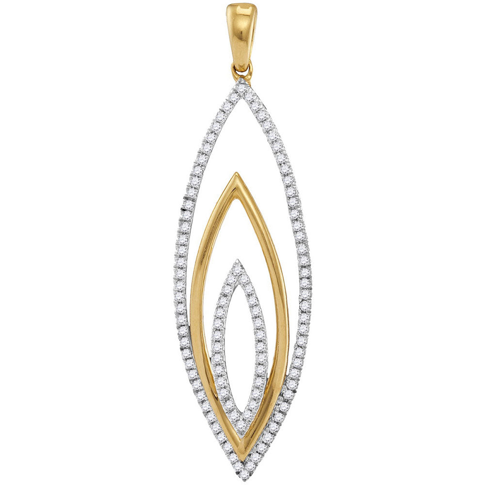 10kt Yellow Gold Womens Round Diamond Oblong Oval Pendant 1/3 Cttw