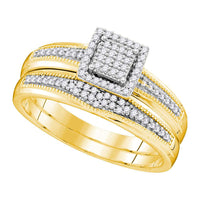 Load image into Gallery viewer, 10kt Yellow Gold His Hers Round Diamond Cluster Matching Wedding Set 1/3 Cttw
