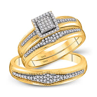 Load image into Gallery viewer, 10kt Yellow Gold His Hers Round Diamond Cluster Matching Wedding Set 1/3 Cttw
