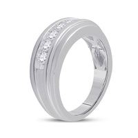 Load image into Gallery viewer, 14k White Gold Round Channel-set Diamond Mens Wedding Band 1/2 Cttw
