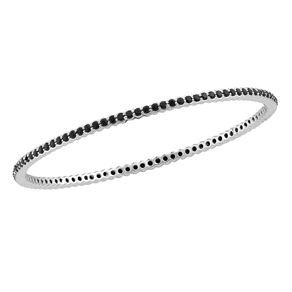 18kt White Gold Womens Round Black Sapphire Single Row Bangle Bracelet 3 Cttw