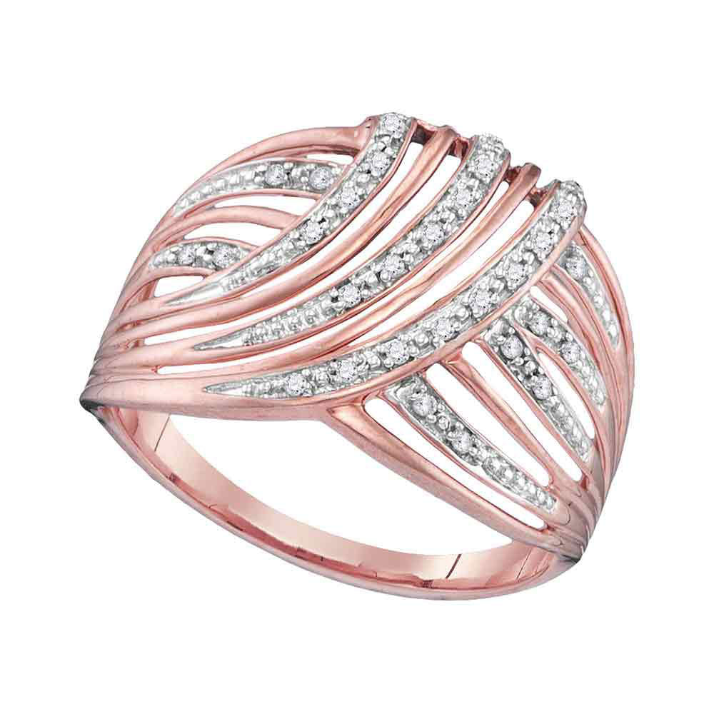 10kt Rose Gold Womens Round Diamond Open Stripe Fashion Ring 1/10 Cttw