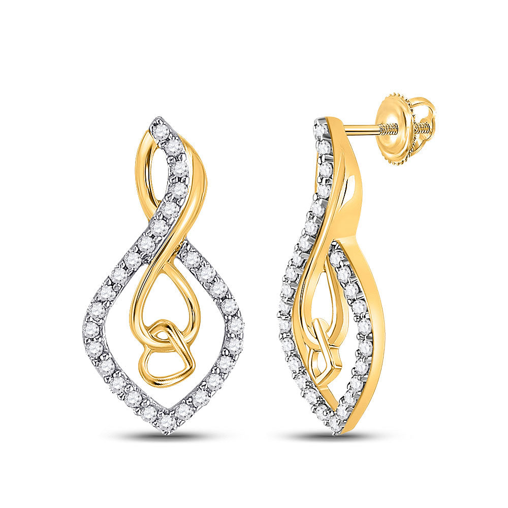 10kt Yellow Gold Womens Round Diamond Fashion Earrings 1/5 Cttw