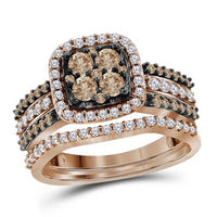 Load image into Gallery viewer, 10kt Rose Gold Womens Round Brown Diamond Bridal Wedding Ring Band Set 1 Cttw
