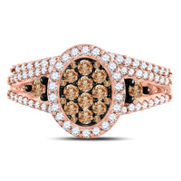 Load image into Gallery viewer, 10kt Rose Gold Womens Round Brown Diamond Bridal Wedding Ring Band Set 1 Cttw
