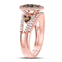 Load image into Gallery viewer, 10kt Rose Gold Womens Round Brown Diamond Bridal Wedding Ring Band Set 1 Cttw
