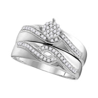 Load image into Gallery viewer, 10kt White Gold His Hers Round Diamond Cluster Matching Wedding Set 1/3 Cttw
