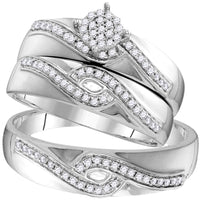 Load image into Gallery viewer, 10kt White Gold His Hers Round Diamond Cluster Matching Wedding Set 1/3 Cttw
