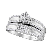 Load image into Gallery viewer, 10kt White Gold His Hers Round Diamond Cluster Matching Wedding Set 1/2 Cttw
