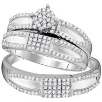 Load image into Gallery viewer, 10kt White Gold His Hers Round Diamond Cluster Matching Wedding Set 1/2 Cttw

