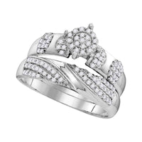 Load image into Gallery viewer, 10kt White Gold His Hers Round Diamond Cluster Matching Wedding Set 3/4 Cttw
