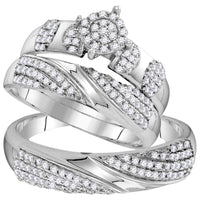 Load image into Gallery viewer, 10kt White Gold His Hers Round Diamond Cluster Matching Wedding Set 3/4 Cttw
