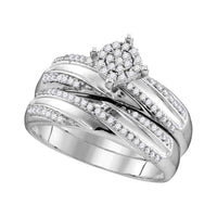 Load image into Gallery viewer, 10kt White Gold His Hers Round Diamond Cluster Matching Wedding Set 1/2 Cttw
