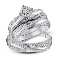 Load image into Gallery viewer, 10kt White Gold His Hers Round Diamond Cluster Matching Wedding Set 1/2 Cttw

