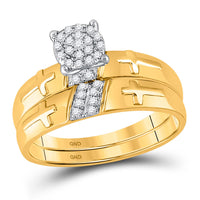 Load image into Gallery viewer, 10kt Yellow Gold His Hers Round Diamond Cross Matching Wedding Set 1/4 Cttw
