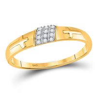 Load image into Gallery viewer, 10kt Yellow Gold His Hers Round Diamond Cross Matching Wedding Set 1/4 Cttw
