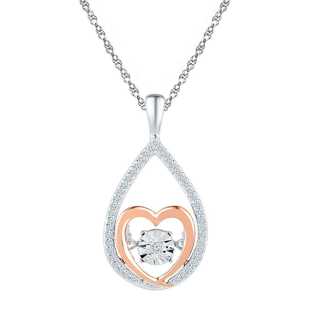 10kt Two-tone Gold Womens Round Diamond Moving Twinkle Heart Pendant 1/8 Cttw
