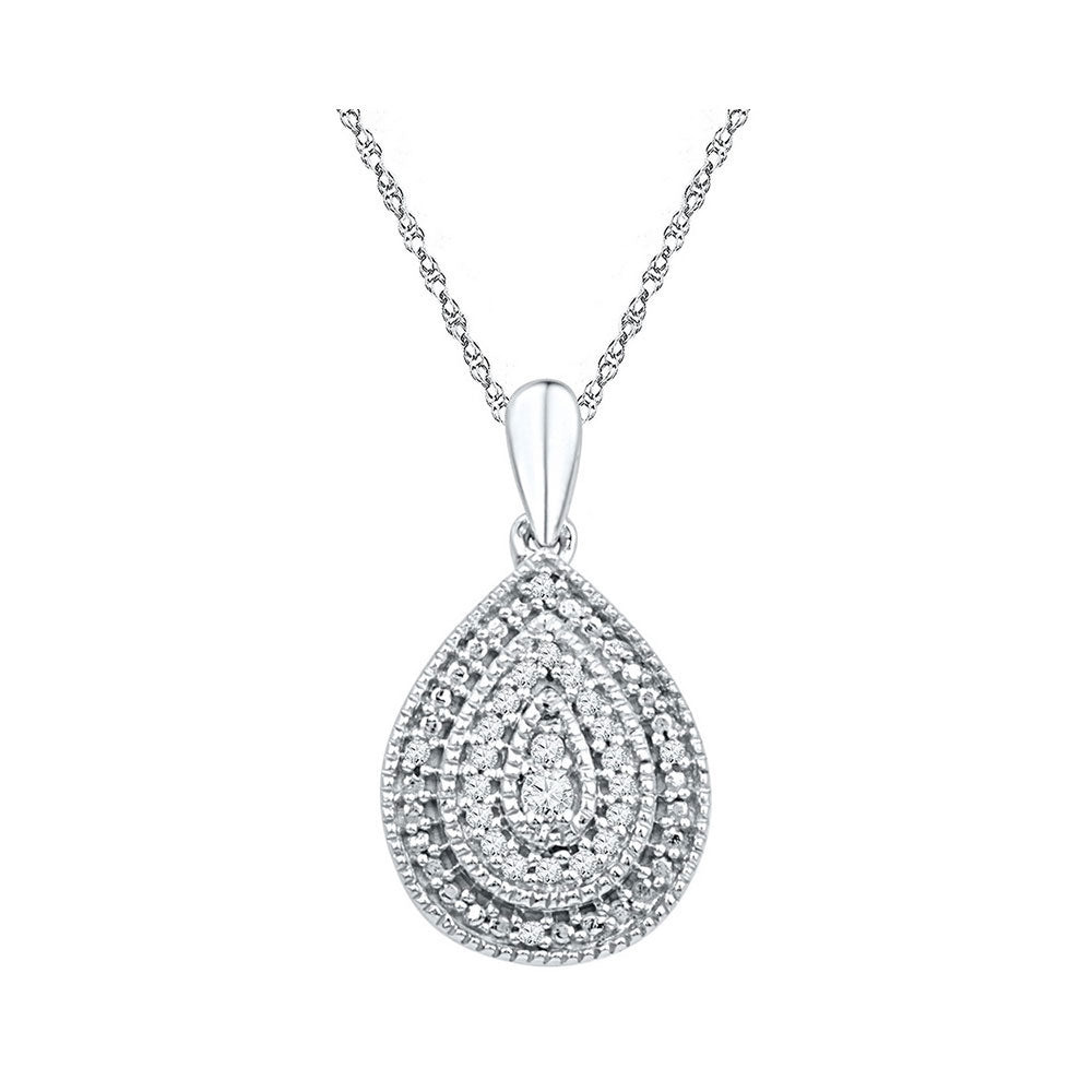 10kt White Gold Womens Round Diamond Concentric Teardrop Pendant 1/10 Cttw