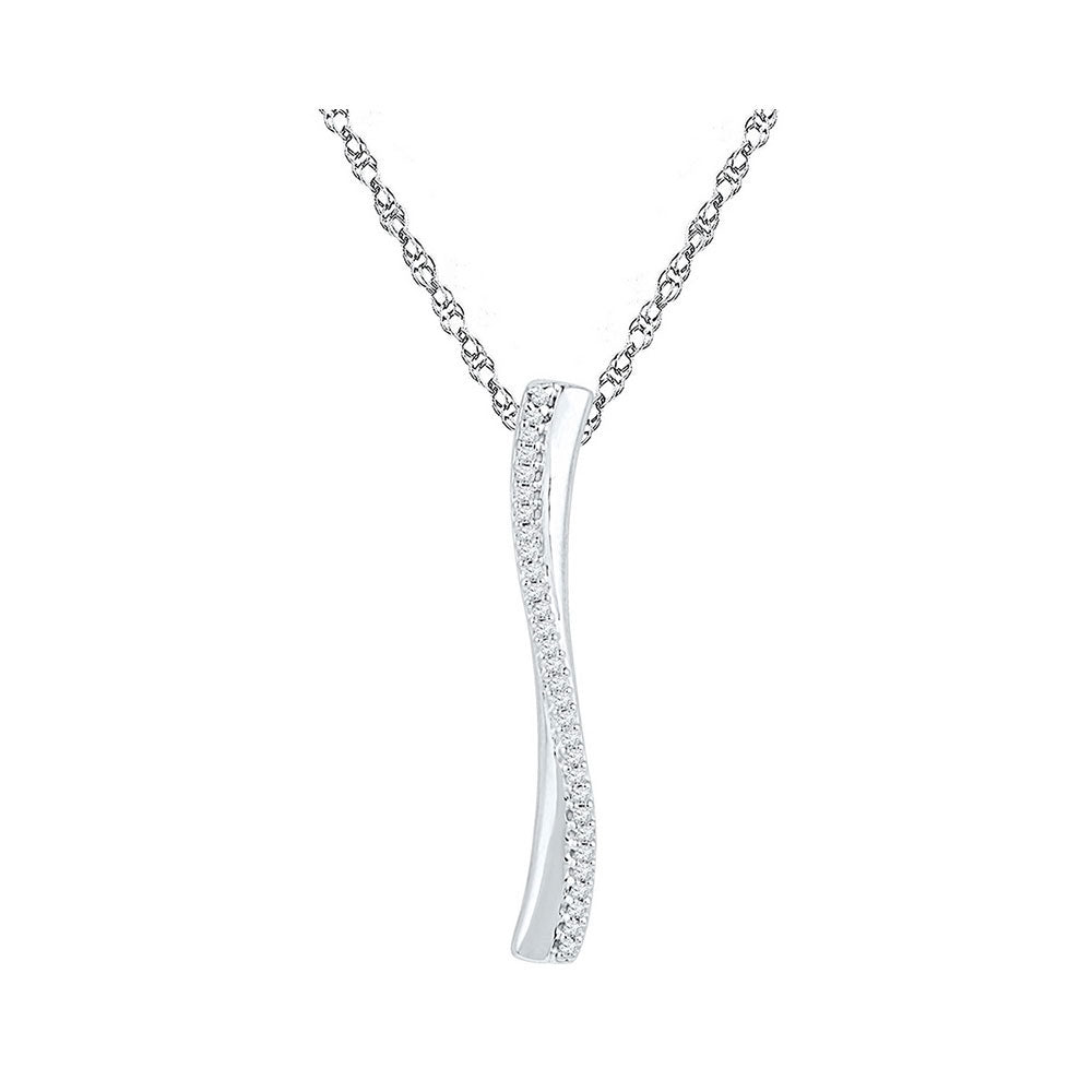 10kt White Gold Womens Round Diamond Vertical Bar Fashion Pendant 1/10 Cttw