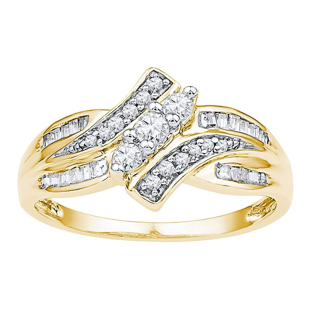 10kt Yellow Gold Womens Round Diamond Bypass 3-stone Ring 1/3 Cttw