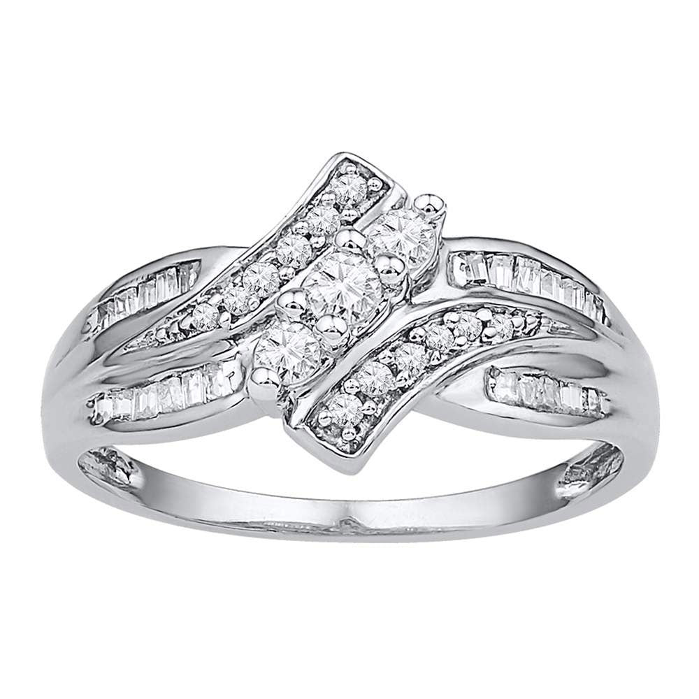 10kt White Gold Womens Round Diamond 3-stone Ring 1/3 Cttw