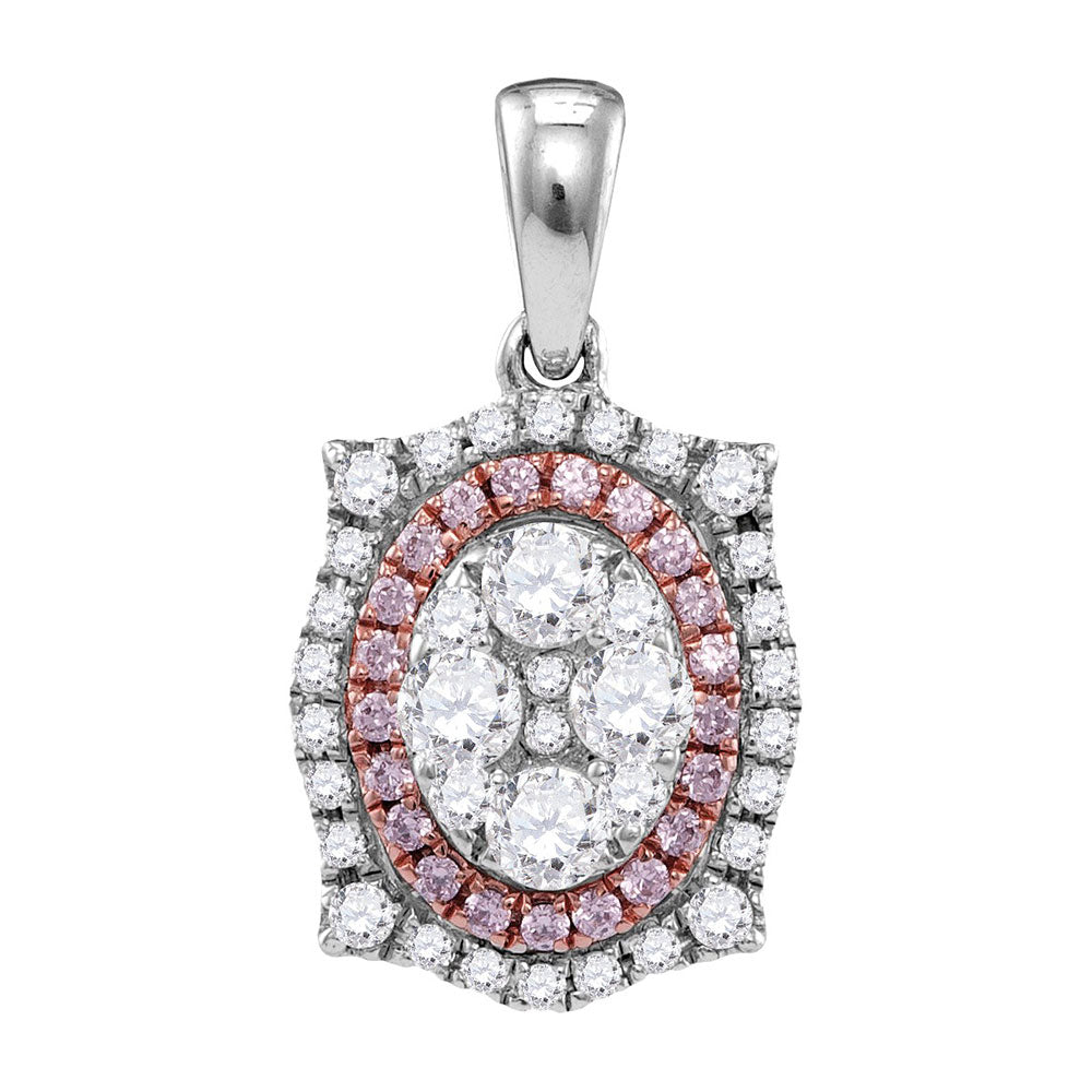 14kt White Gold Womens Round Pink Diamond Fashion Oval Pendant 7/8 Cttw