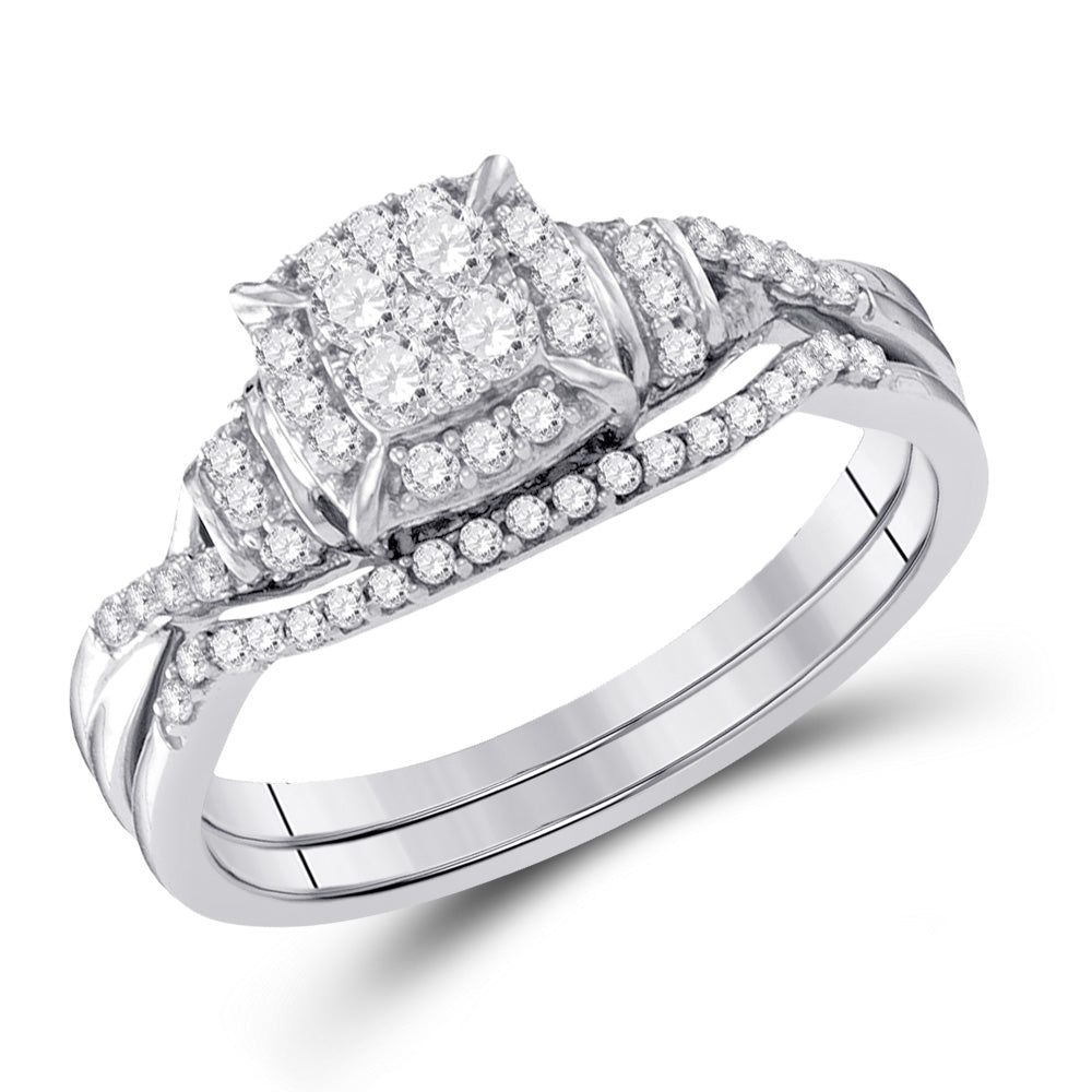 10kt White Gold Round Diamond Bridal Wedding Ring Band Set 3/8 Cttw