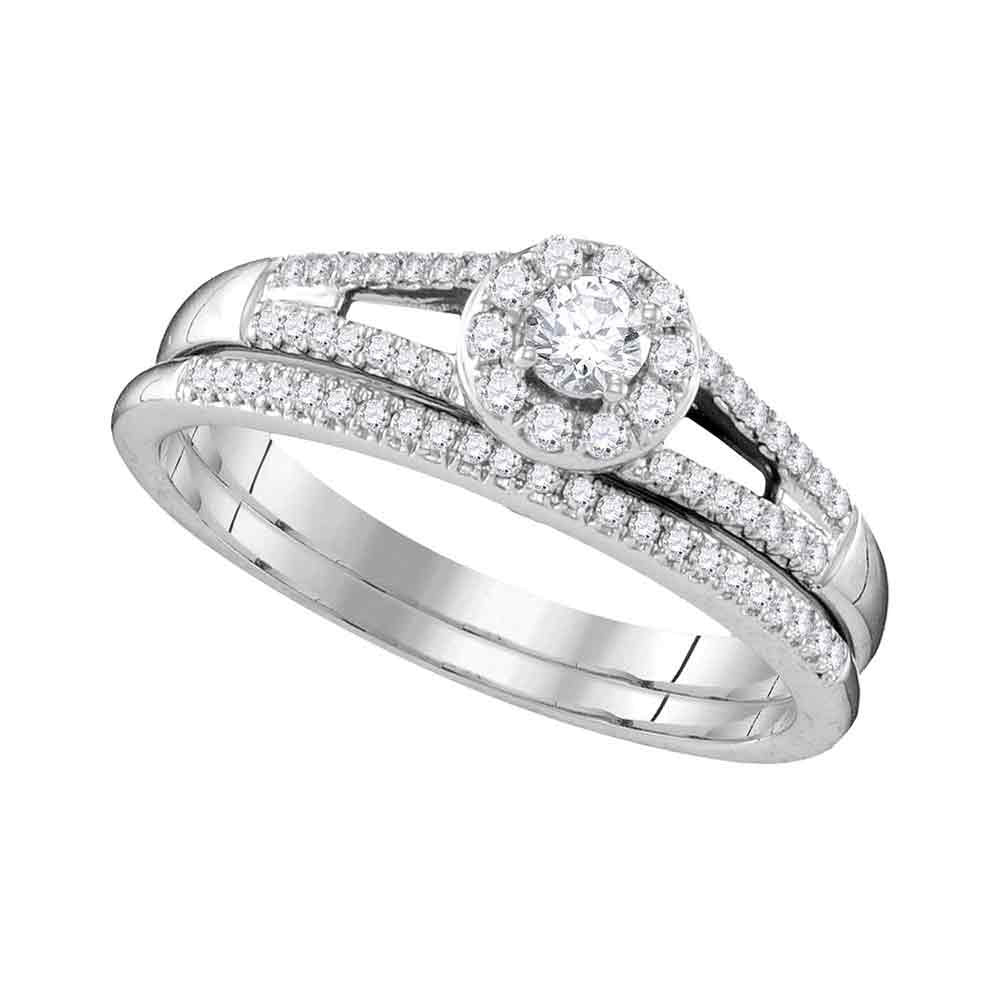10kt White Gold Round Diamond Bridal Wedding Ring Band Set 1/3 Cttw